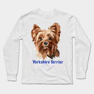 Yorkshire Terrier Vector Style Cartoon Portrait Long Sleeve T-Shirt